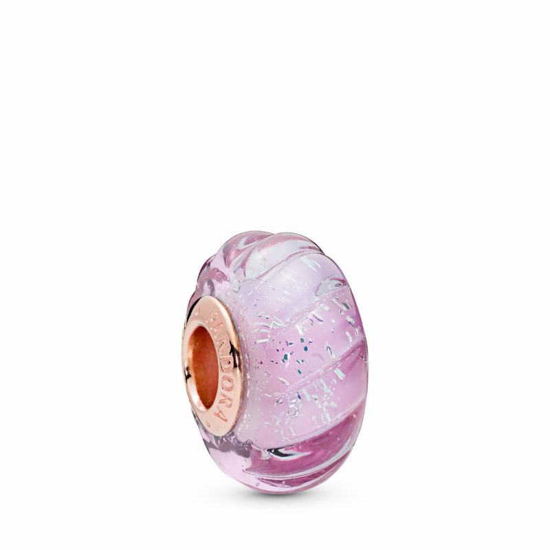 Pandora Glittering Grooves Charm Ireland - Pandora Rose/Glass/Pink - 712685SCT